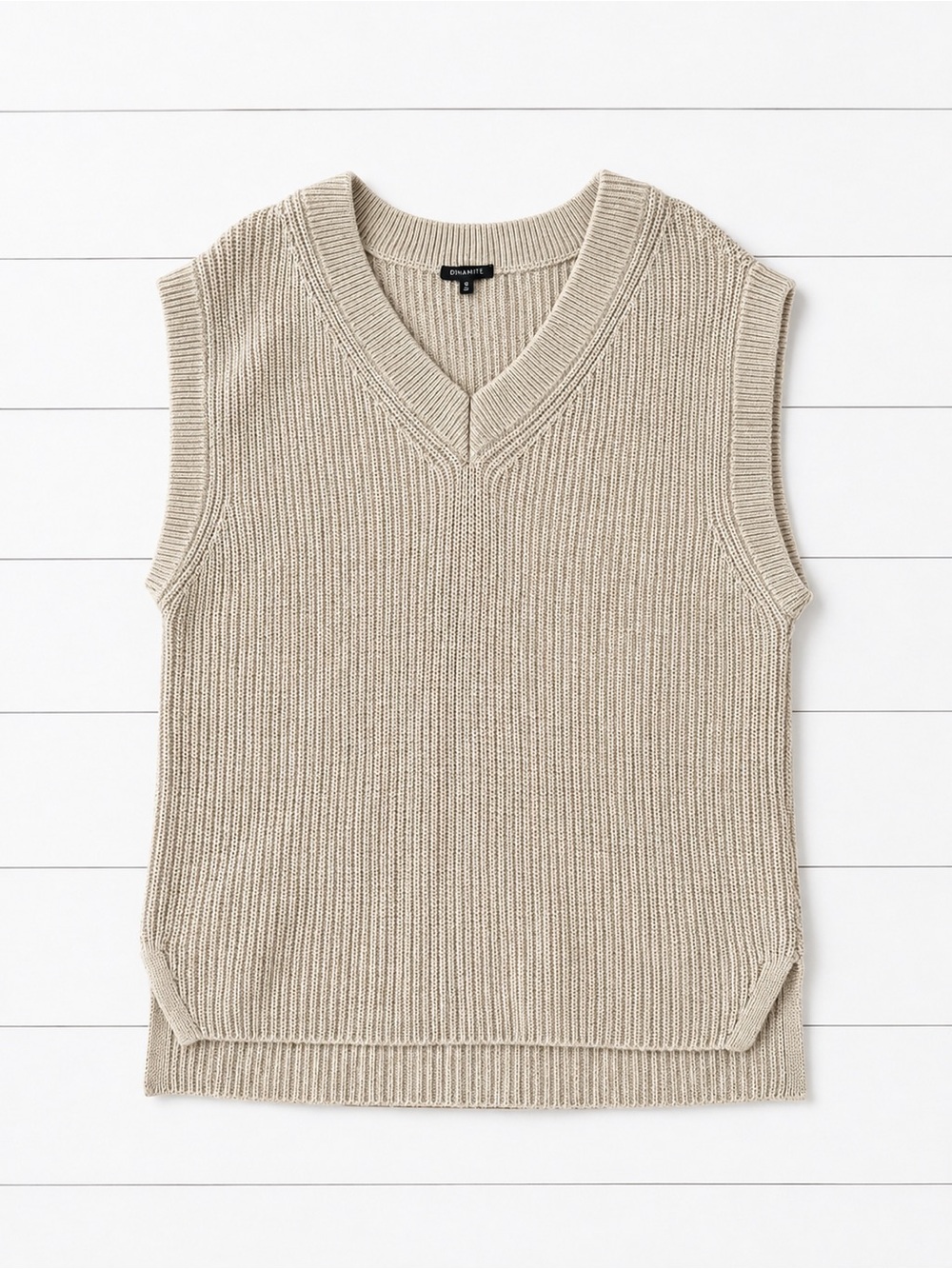 Dynamite 100% Cotton Knit Sweater Vest Beige V-Neck Size S - Picture 3 of 8
